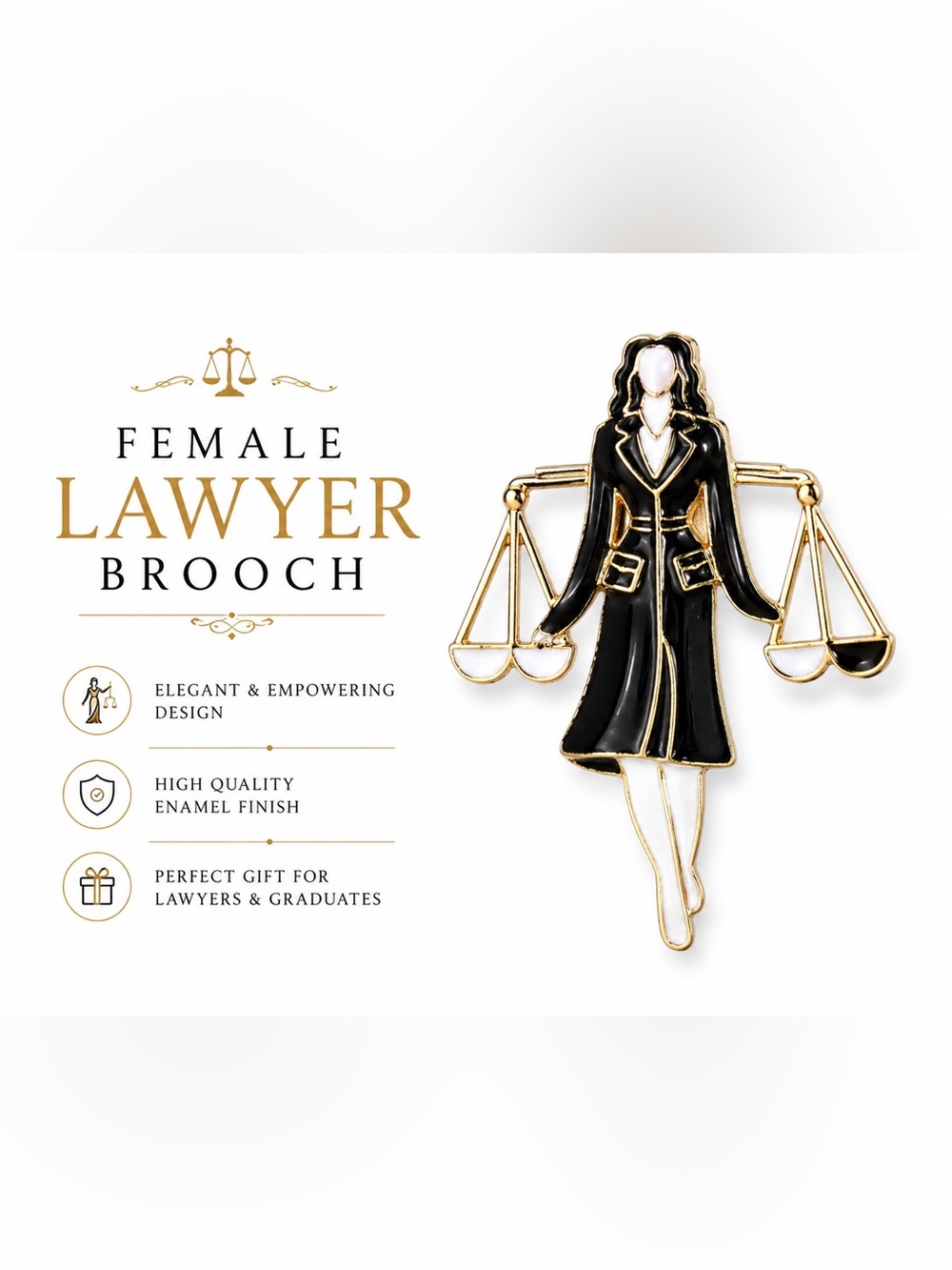 Female Lawyer Brooch Lady Justice Pin Attorney Gift Legal Profession Badge